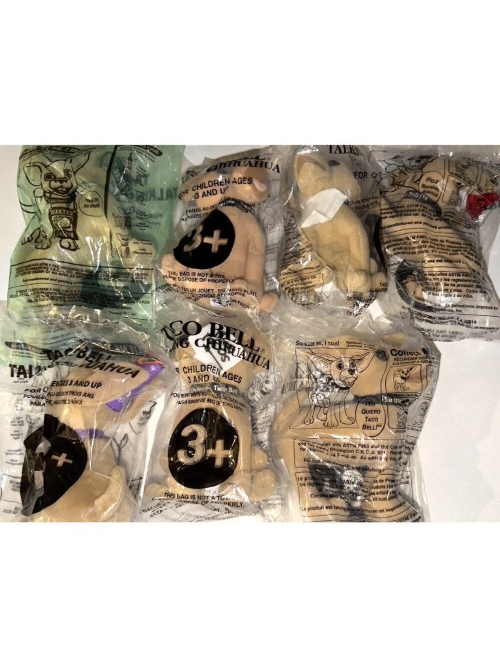 Taco Bell Talking Chihuahua Plush Toys NEW Sealed 1998 Applause Lot Of 7